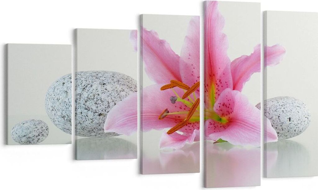 Bild auf Leinwand - Leinwandbild - Lilienblüte grün Pflanze - 100x60cm - Wand Bild - Wanddeko - Leinwanddruck - Bilder - Kunstdruck - Wanddekorat...