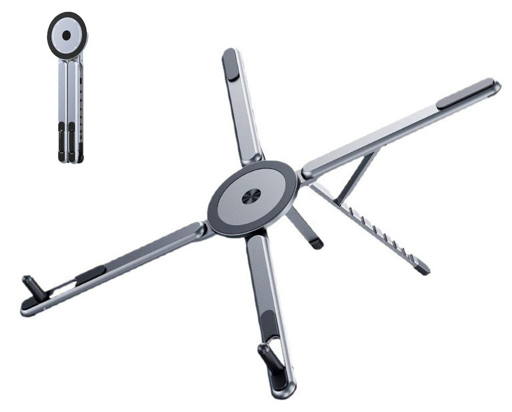 Ergonomischer Laptopständer Aluminium, höhen- & winkelverstellbar, klappbar, für Notebook Tablet Handy 4-16 Zoll, rutschfest, stabile Kühlung