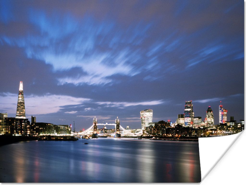 MuchoWow Poster Londoner Skyline am Abend 160x120 cm - Foto Plakat