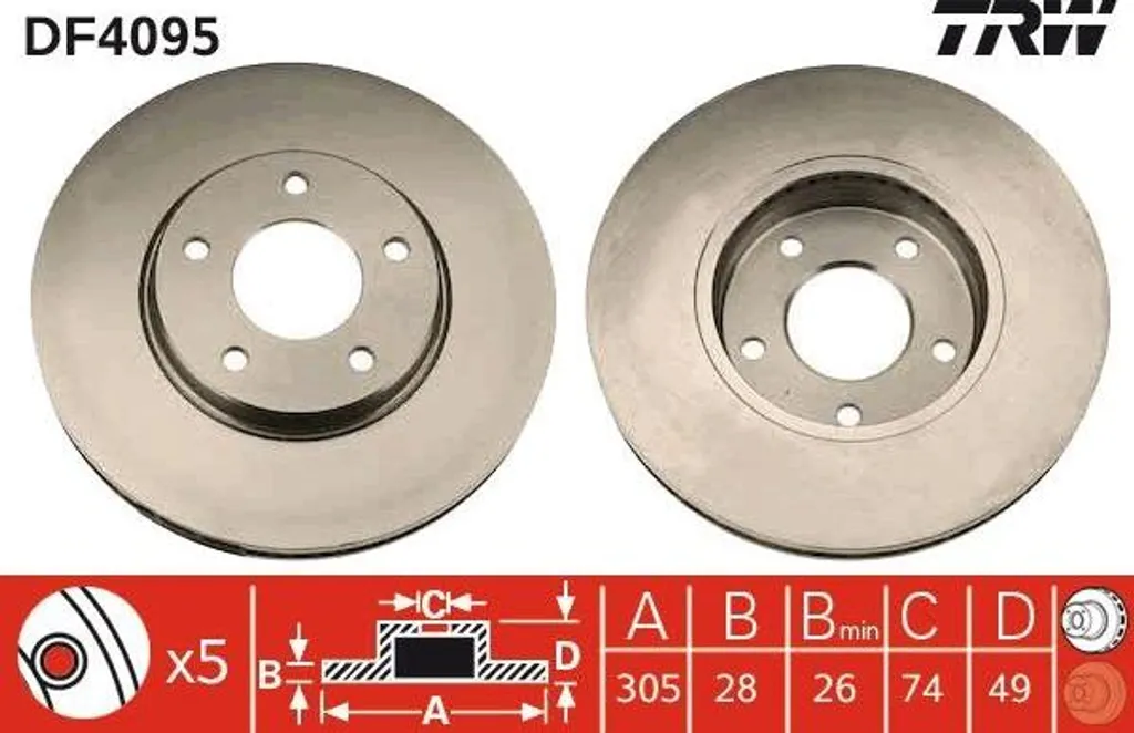 Disque de frein ventilé TRW DF4095 pour modèles Jaguar XJ et XK8er