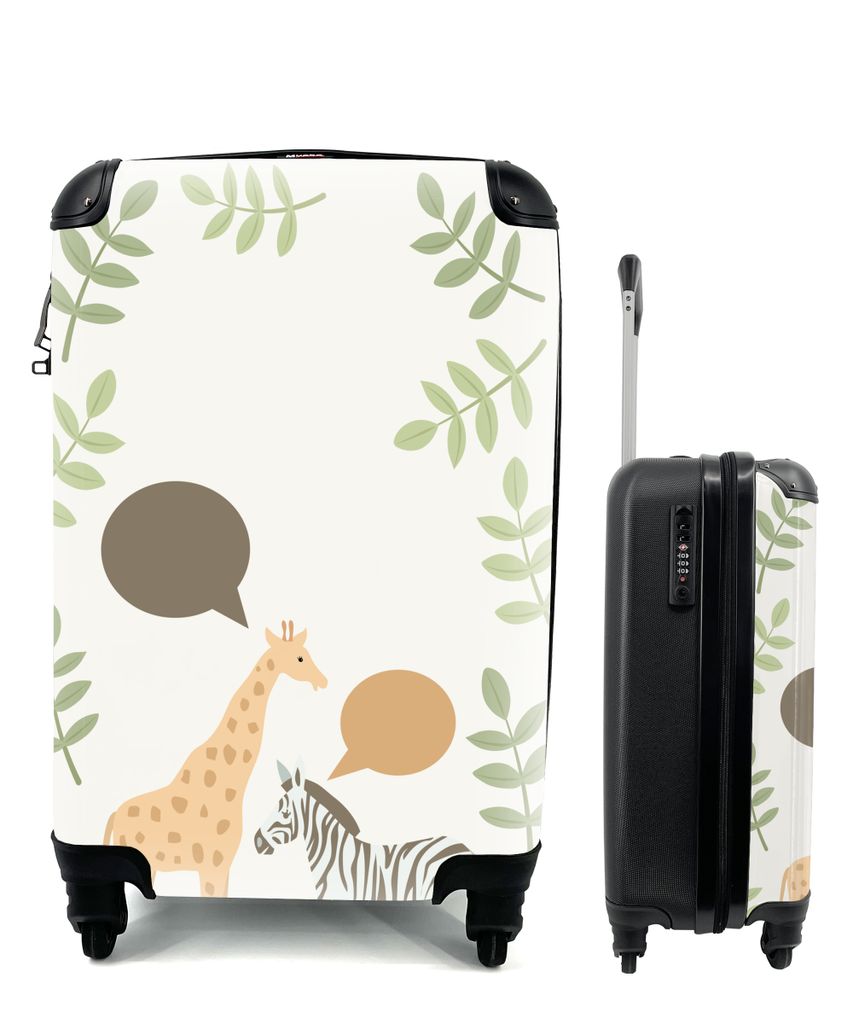 MuchoWow Koffer Handgepäck Trolley Rollkoffer Kleine Reisekoffer mit 4 Rollen - Illustration eines Zebras und einer Giraffe in Pastellfarben - C...