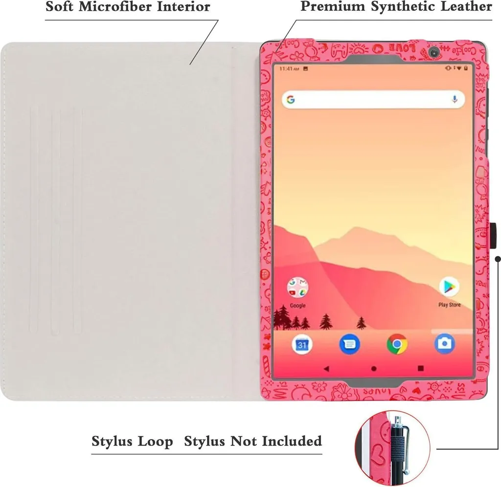 Étui pour tablette Matrixpad S20 rose à motifs avec support intégré