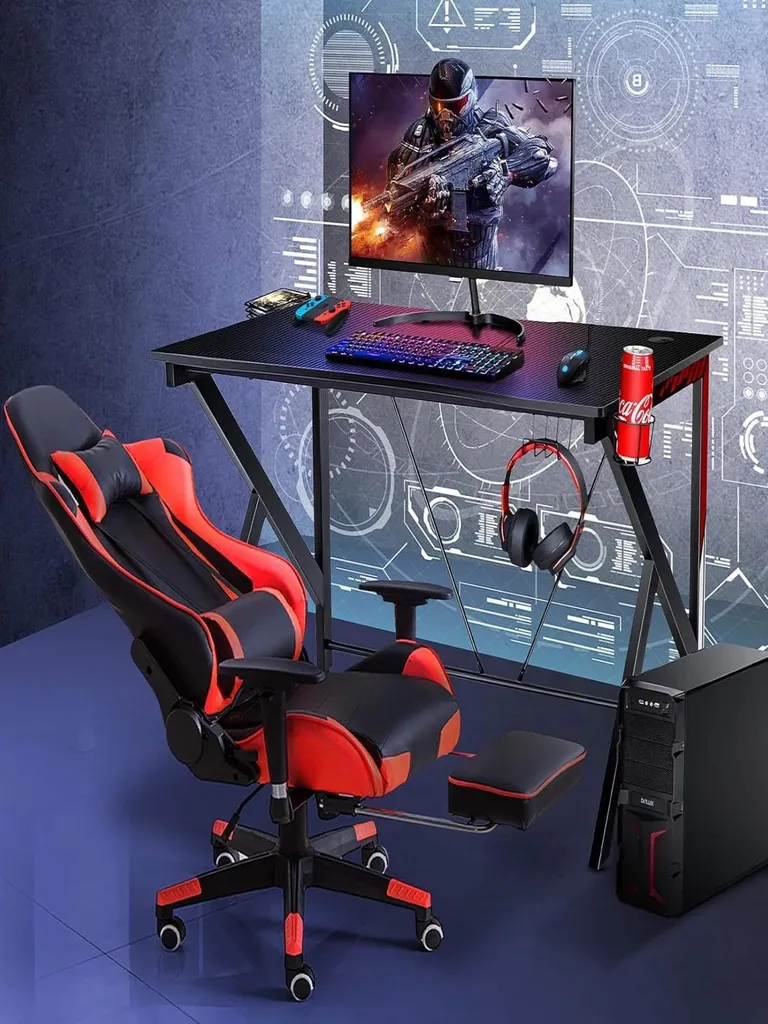 Bureau Gaming Ergonomique 115cm Noir : Setup Complet avec Support Écran
