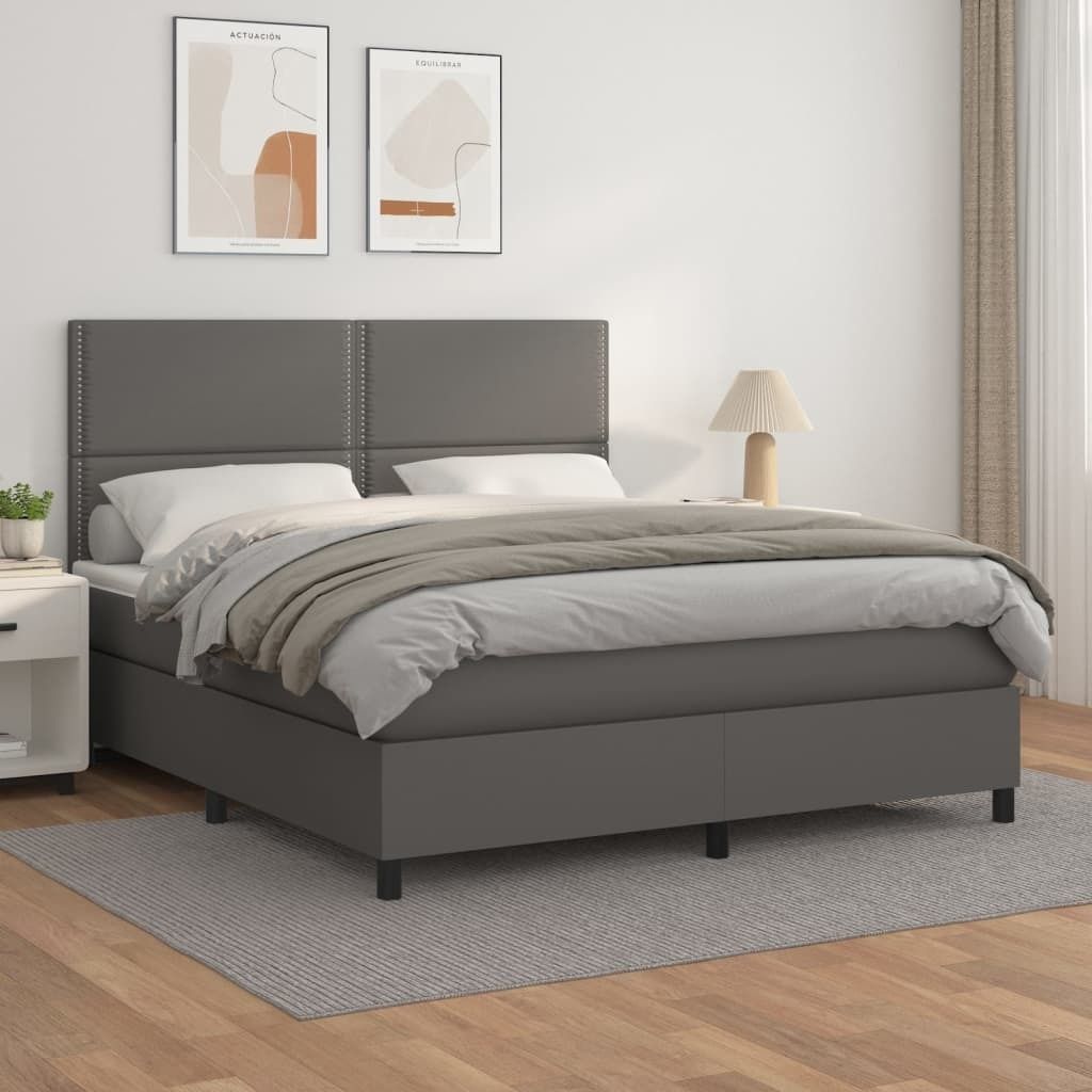 "2026 Promotion" Boxspringbett mit Matratze - Grau 180x200 cm - Kunstleder - Polsterbett CC8654