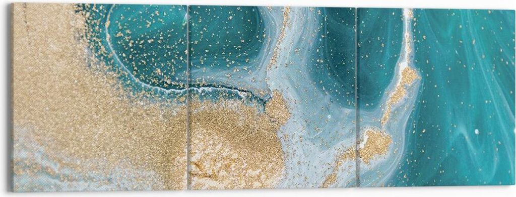 Bild auf Leinwand - Leinwandbild - 3 Teile - Golden Türkis Hintergrund - 150x50cm - Wand Bild - Wanddeko - Wandbilder - Leinwanddruck - Bilder - W...