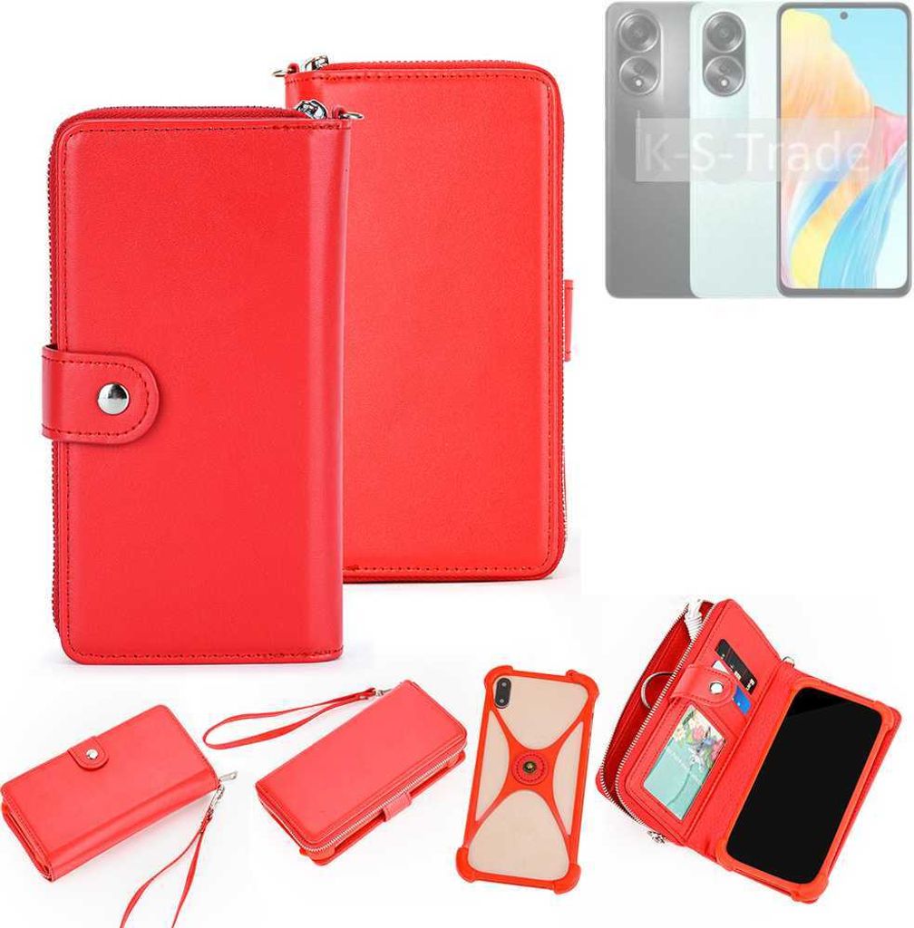 K-S-Trade 2in1 Schutzhülle Portemonnee Handyhülle mit Bumper kompatibel mit Oppo A58 4G Hülle Case Etui Geldbörse Smartphone rot (1x)