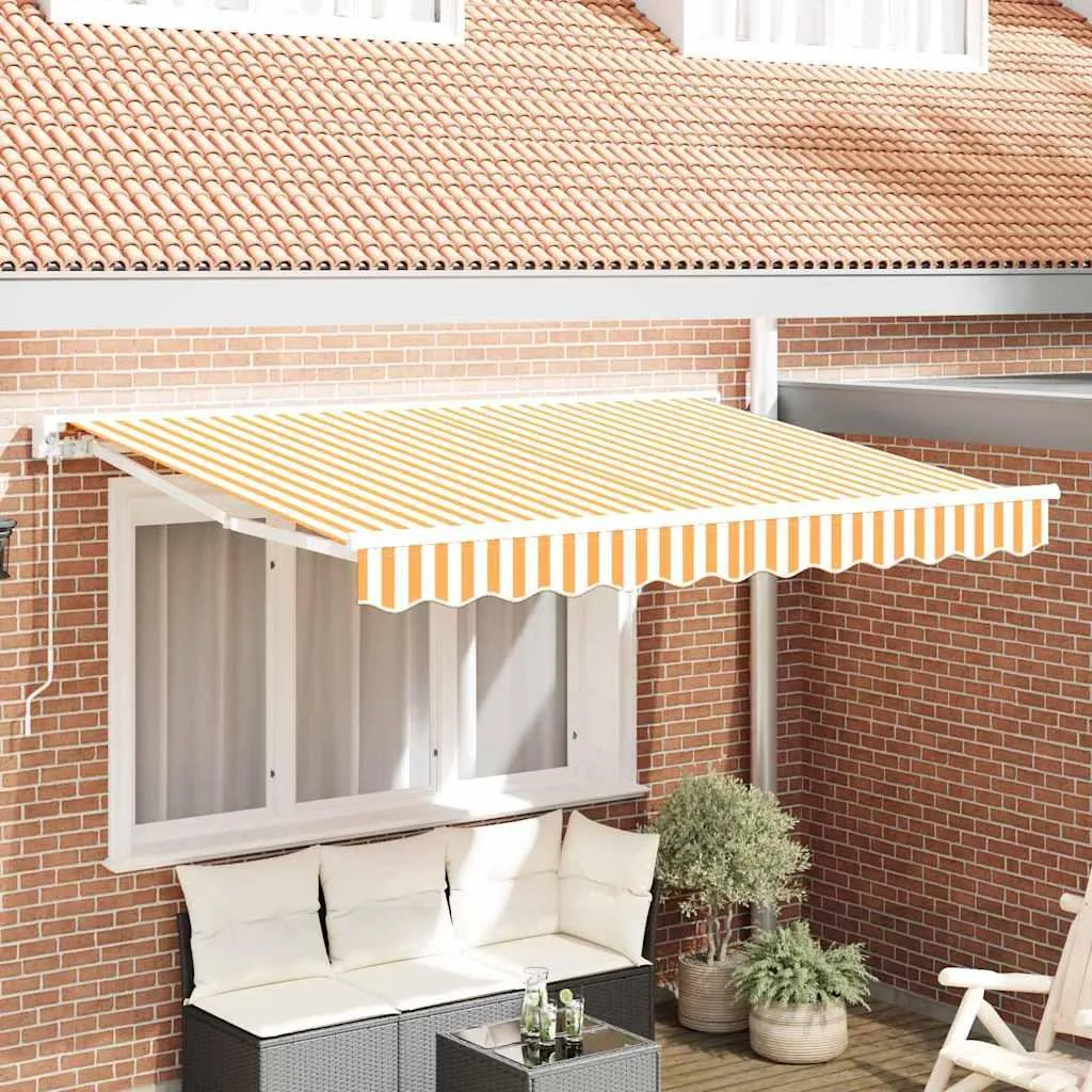 vidaXL Telo di ricambio per tende da sole giallo e bianco 350 x 200 cm