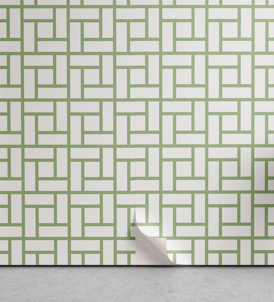ABAKUHAUS Grün abziehbare & klebbare Tapete für Zuhause, Maze geformte Quadrate Linien, selbstklebendes Wohnzimmer Küchenakzent, 33 cm x 90 cm, ...