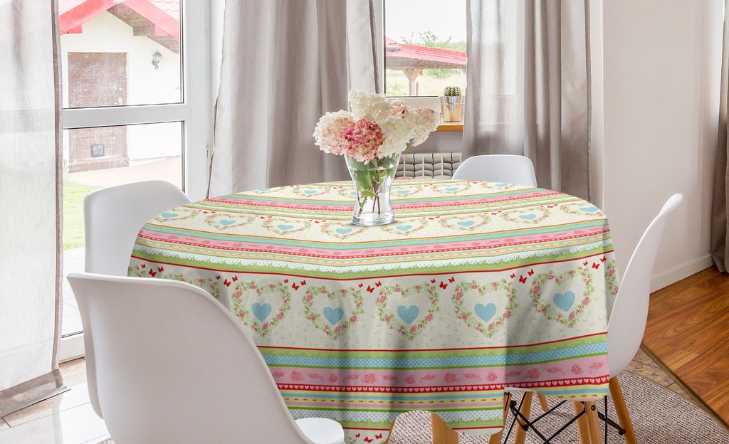 ABAKUHAUS Shabby Flora Runde Tischdecke, Country Rose-Herzen, Kreis Tischdecke Abdeckung für Esszimmer Küche Dekoration, 150 cm, Mehrfarbig