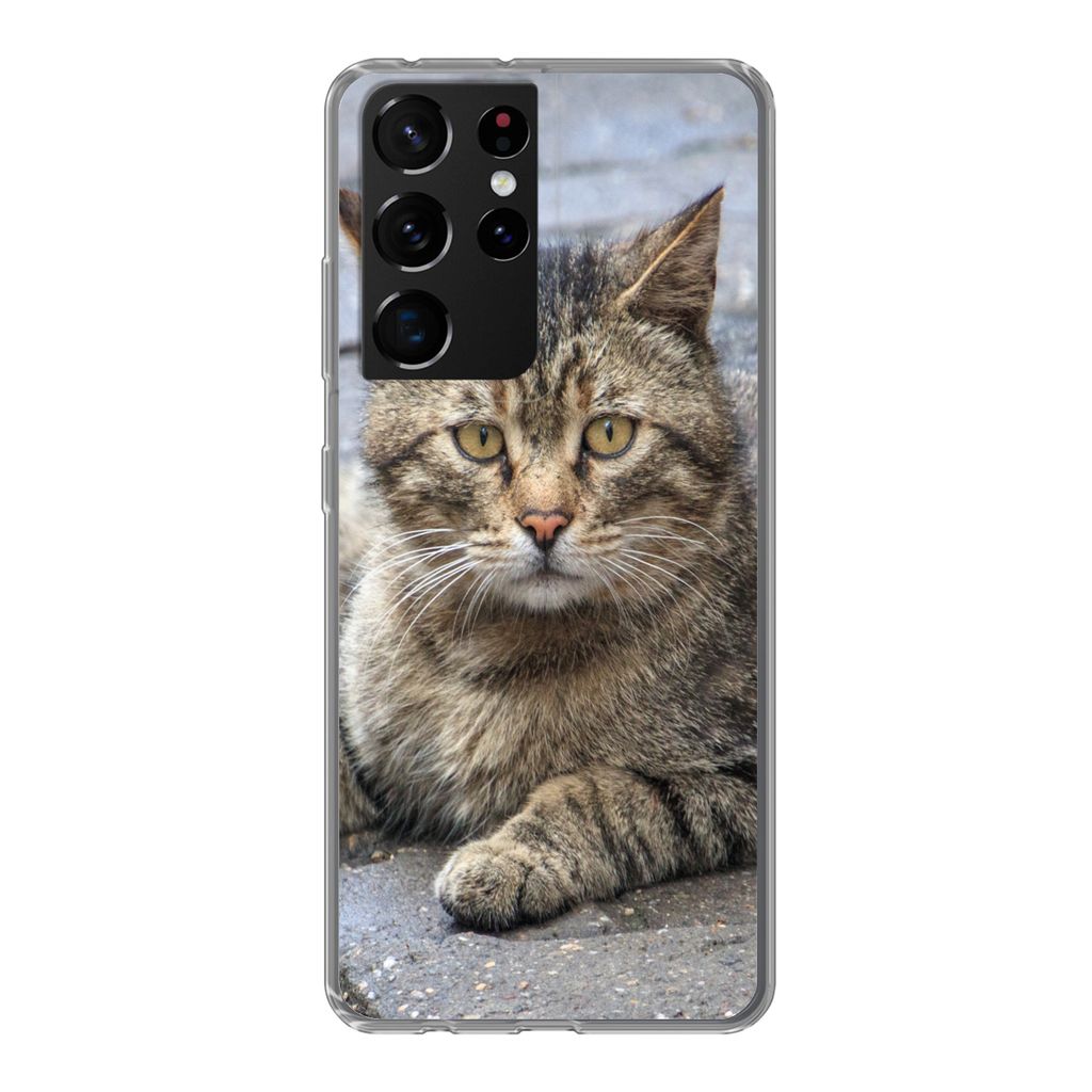 MuchoWow Handyhülle Schutzhülle Hülle für Samsung Galaxy S21 Ultra Katze - Tier - Braun - Mädchen - Kinder - Jungen - Kind Silikon Softcase ...