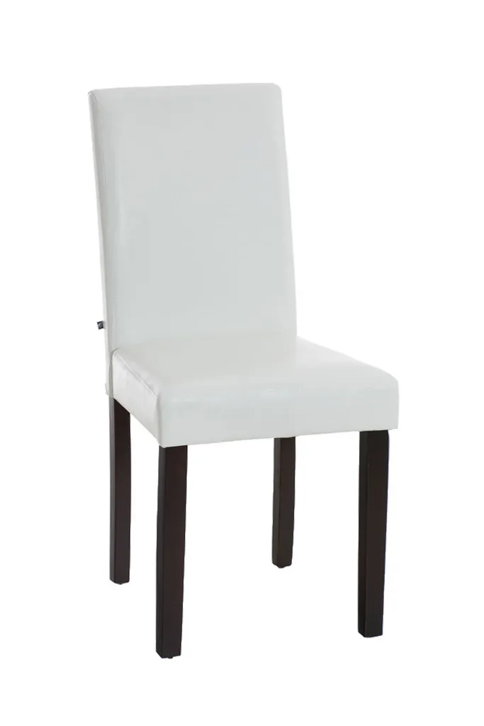 CLP Chaise de salle à manger Ina en similicuir blanc et bois marron foncé