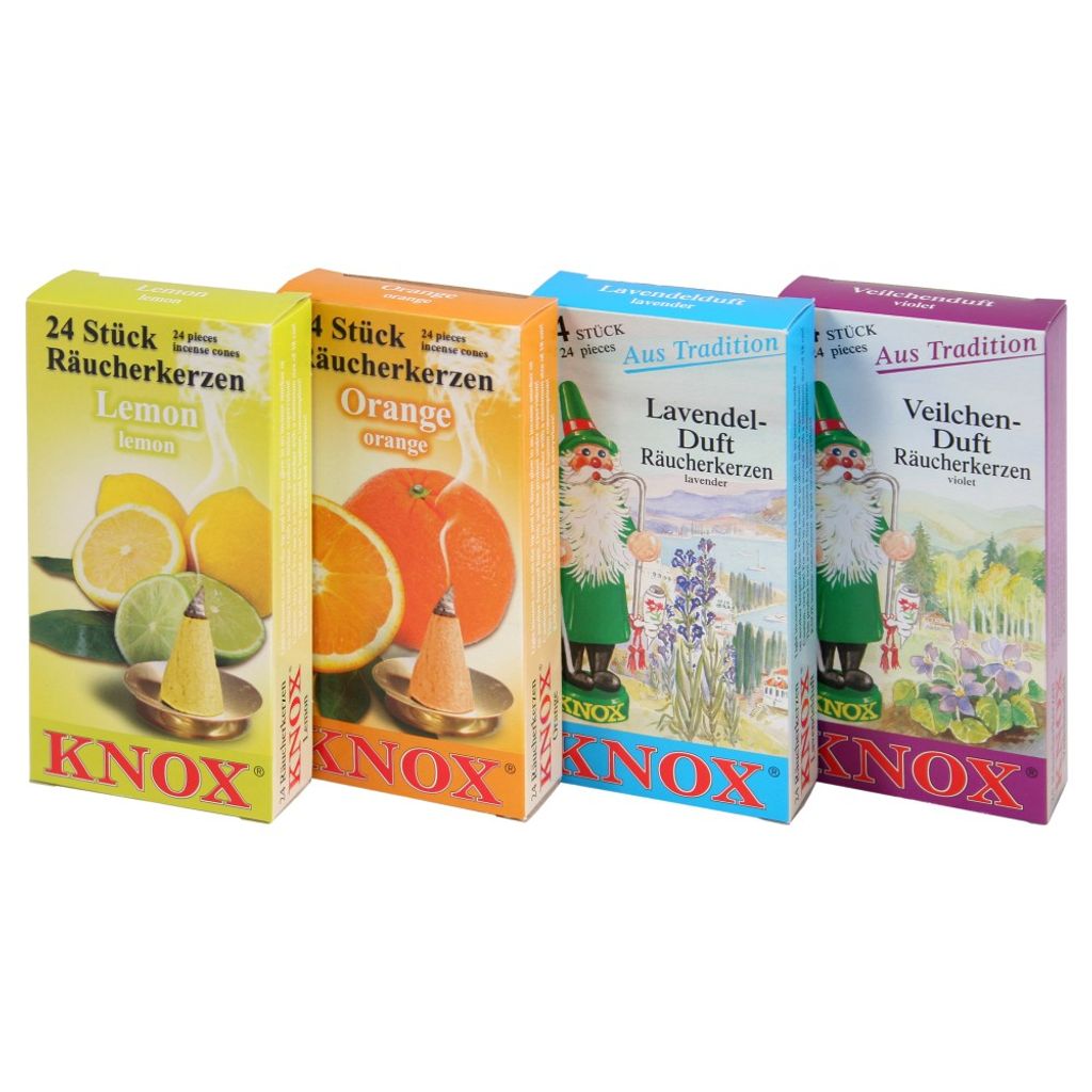 KNOX 4er Set Räucherkerzen Lavendel / Veilchen / Orange / Lemon - Inhalt jeweils 24 Stück, Größe M (Standard) - 078600