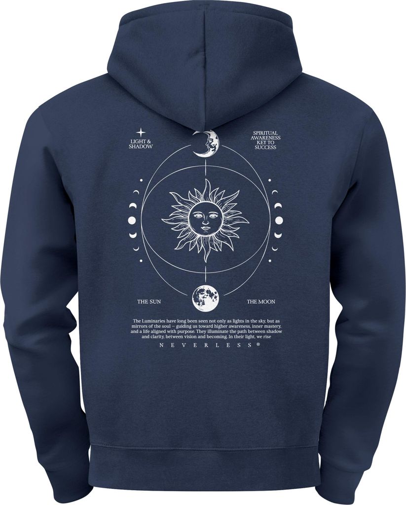 Herren Hoodie Backprint Sun & Moon | Kapuzensweatshirt mit Sonne Mond Design Spiritual Streetwear Style Neverless