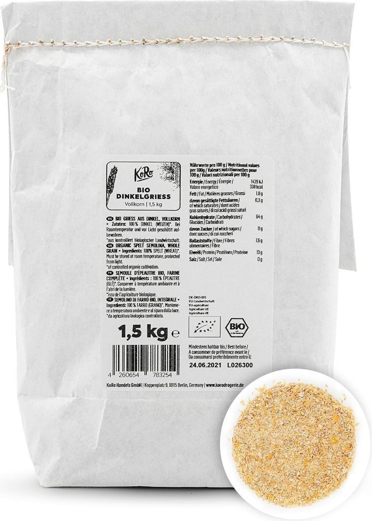 KoRo I  Dinkelgrieß 1,5 kg Produktbild 