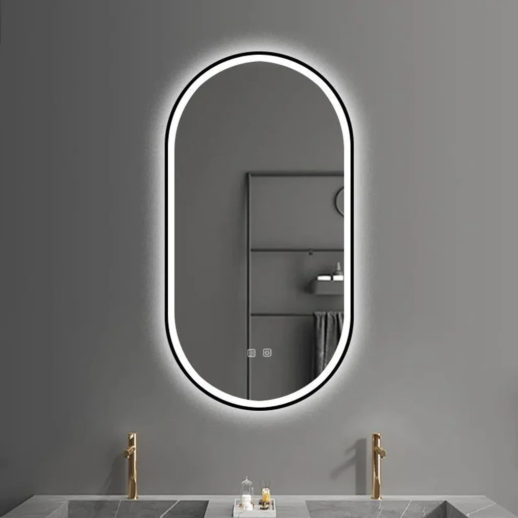 Miroir LED Mural pour Maquillage et Dressing Tutumi OVL 50x100cm Noir Mat - 2
