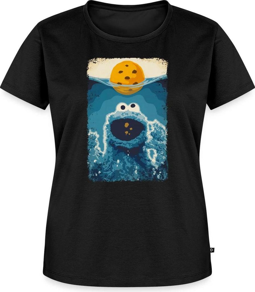Spreadshirt Sesamstraße Krümelmonster Hai Frauen Premium T-Shirt, M, Schwarz