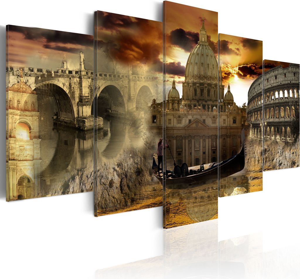 Leinwandbilder Italien 200x100 cm Vlies Leinwandbild 5 tlg Kunstdruck modern Wandbilder XXL Wanddekoration Design Wand Bild - Kolosseum Basilika Bo...
