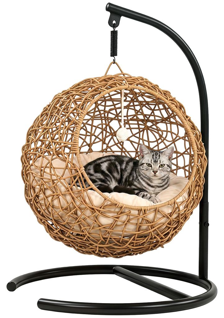 PawHut Katzenbett Rattan Katzenhöhle mit Waschbarem Kissen Produktbild 