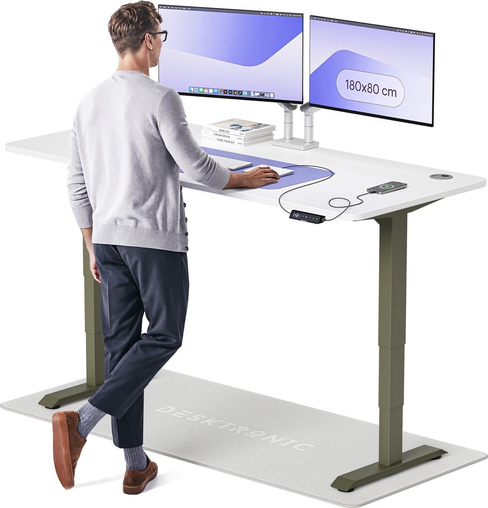 Desktronic HomePro Elektrisch höhenverstellbarer Schreibtisch 180x80cm Grün/Weiß mit Memory-Funktion, Anti-Kollisions Technologie, USB-A und USB...
