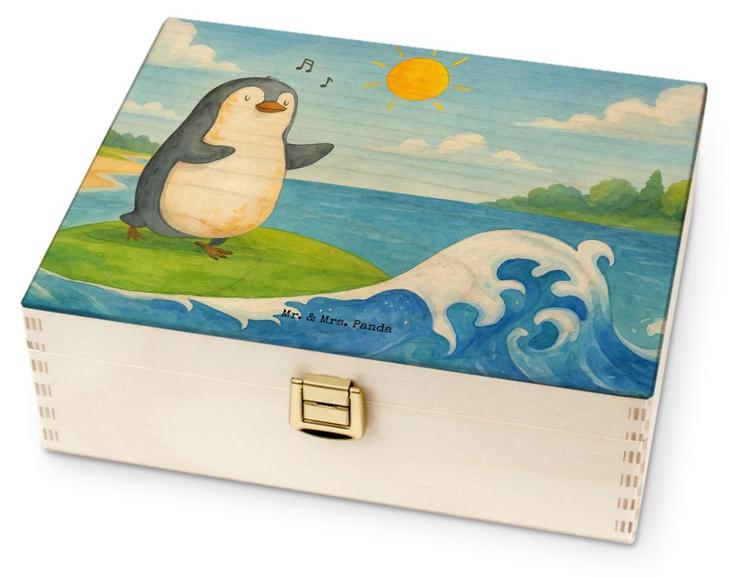 Mr. & Mrs. Panda Teeaufbewahrung Pinguin Surfer Design - Weiß - Geschenk, Teebeutel Aufbewahrung, Hawaii, Optimistisch, Holz Teebox, Teedose, für...