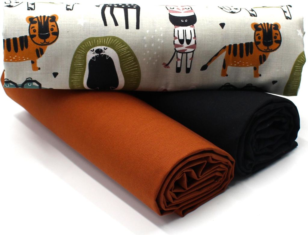 Zoo Tiere Set09 Baumwollstoff Druck + 2x Baumwollstoff Uni je 0,5m Stoffpaket DIY Projekt