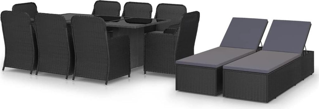 "Rabatt" 11-tlg. Garten-Essgruppe - mit tishe & Stuhl - Poly Rattan Schwarz - Lounge-Dining set CC2582