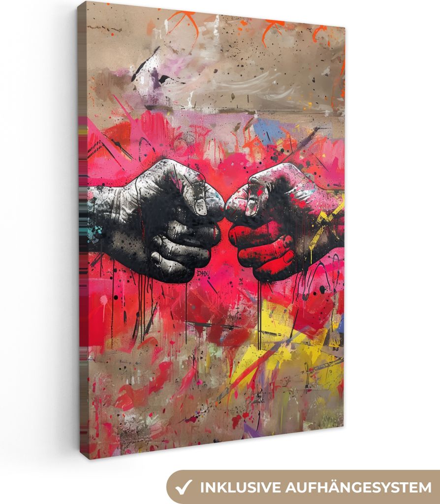 Wanddeko 80x120 cm - Banksy - Straßenkunst - Hände - Kunst - Abstrakt, Wandbilder, Wanddeko Wohnzimmer