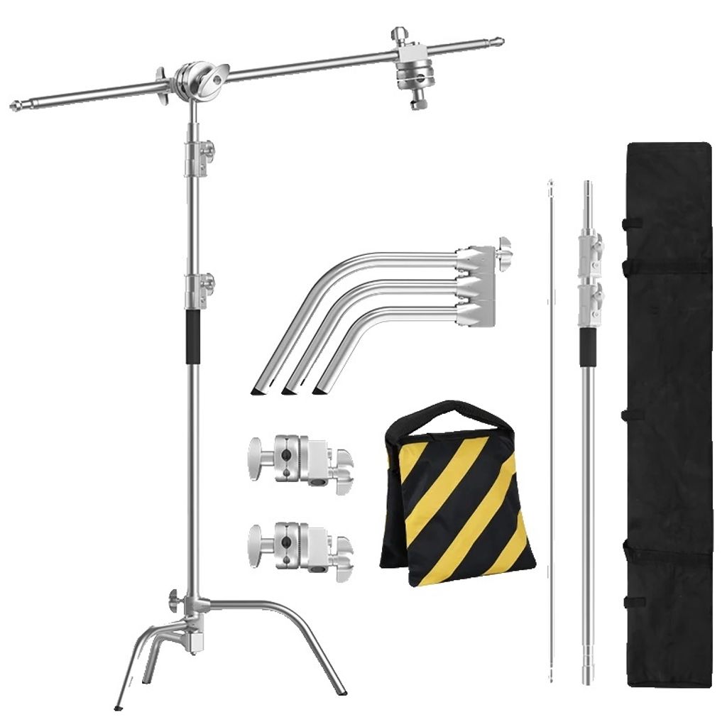Fotografie C-Stand, verstellbare Höhe, robuste Edelstahlkonstruktion, Silber