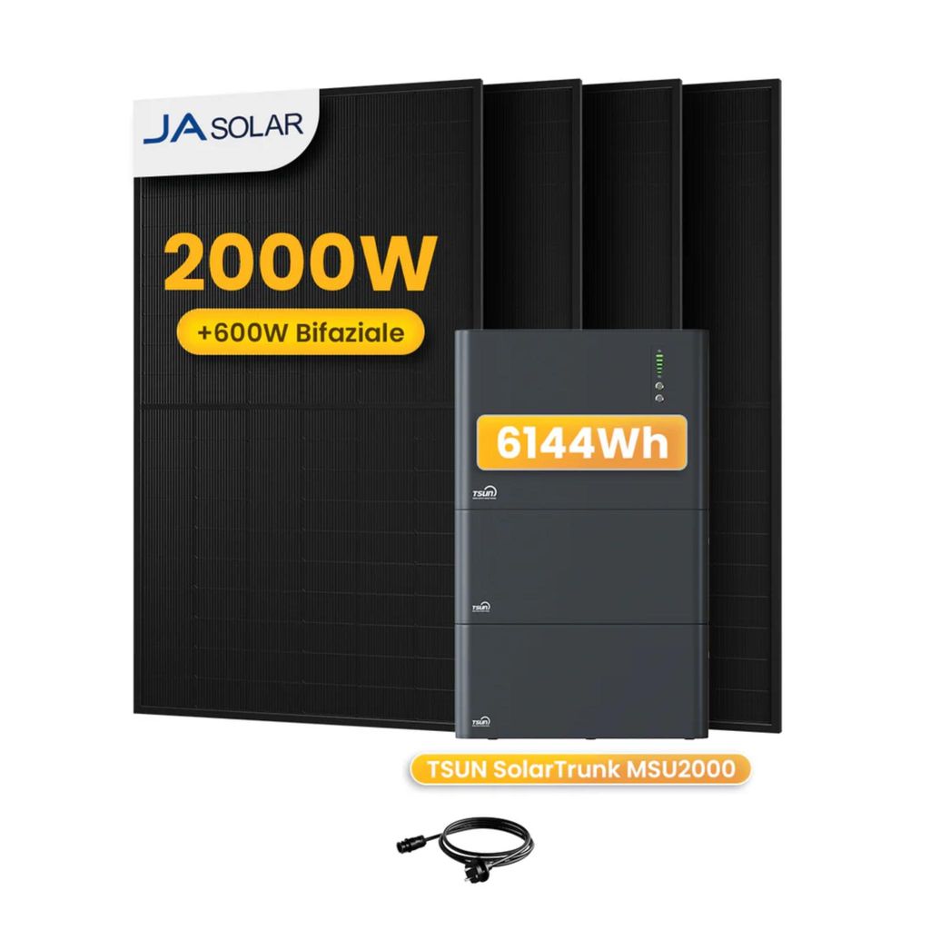 Powerness Balkonkraftwerk mit Speicher: TSUN SolarTrunk MSU2000 und 2x TSUN B2000 Erweiterungsakku, 4x JA Solar 500W Solarmodul für Balkonkraftwerk