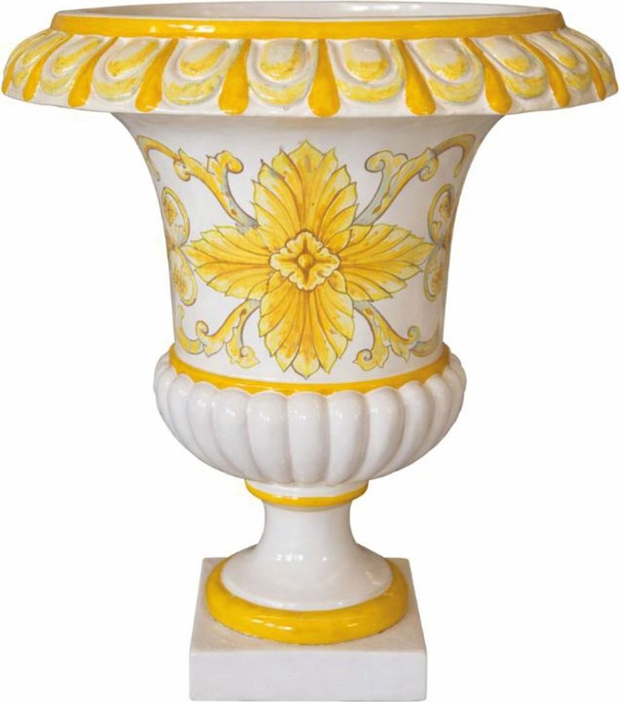 Casa Padrino Luxus Barock Keramik Blumentopf Weiß / Gelb Ø 45 x H. 57 cm - Garten Deko
