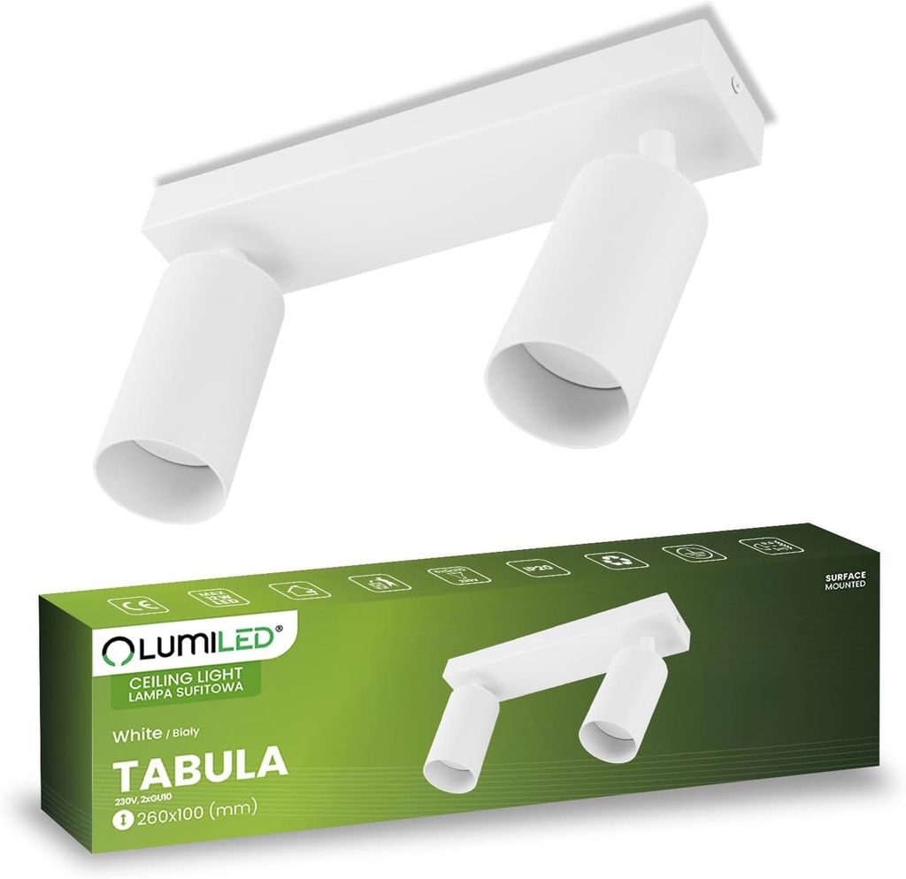 LUMILED Deckenleuchte Deckenstrahler 2-flammiger 230V GU10 Deckenlampe schwenkbar drehbar Spotleuchte Deckenspot Downlight Spot Rund Weiß Aluminium