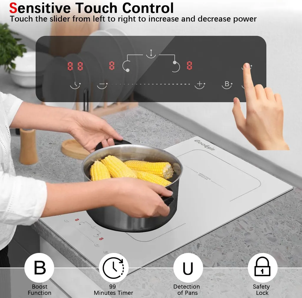 Plaque de cuisson induction 2 feux blanche tactile encastrable pour EU - 4
