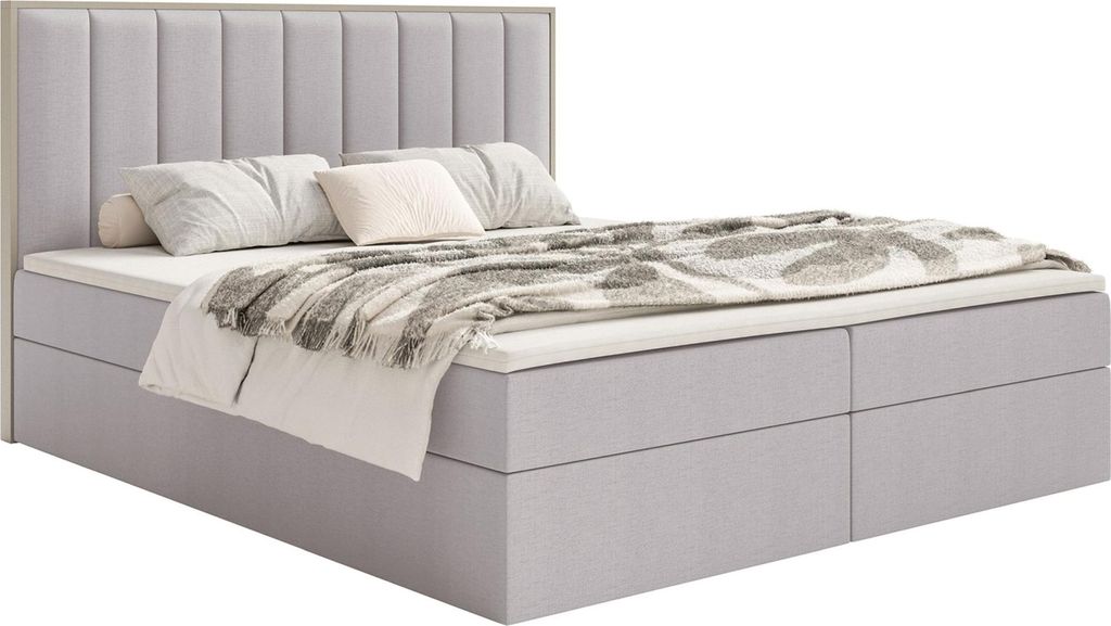 Selsey Togents – Boxspringbett 140x200 mit Stauraum und Topper, hydrophobe Chenille, grau