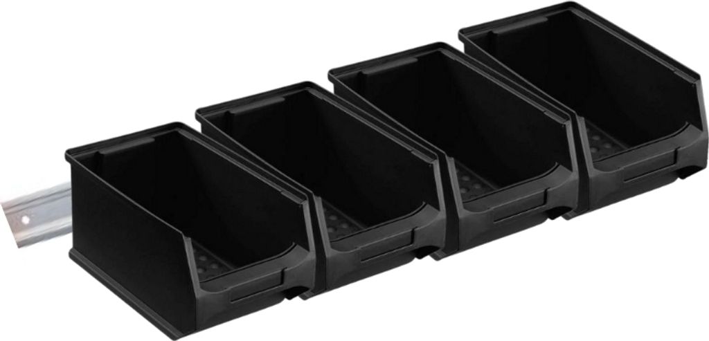Wandleiste mit 4x Leitfähige Sichtlagerbox 3.0 | HxBxT 12,6x60,5x23,6cm | ESD, Wandhalterung, Kleinteileaufbewahrung, Sortimentsboxhalterung