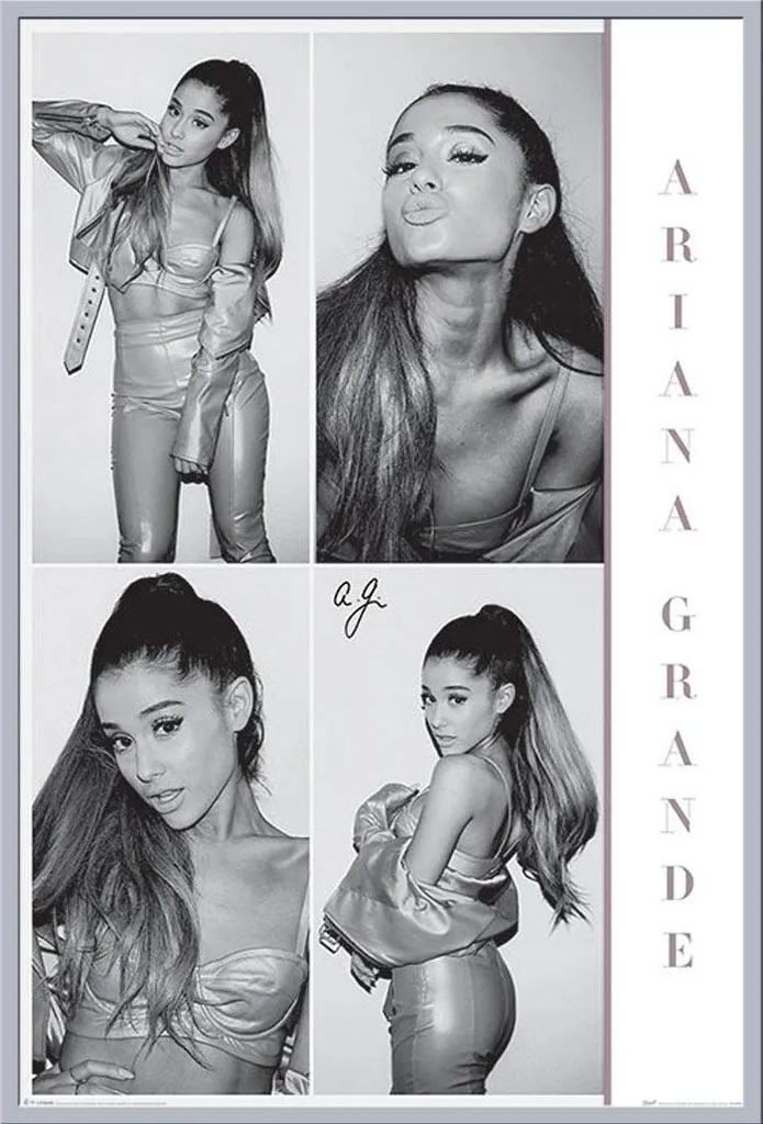 Affiche Ariana Grande Noir et Blanc 61x91,5 cm avec Cadre Argenté Chic