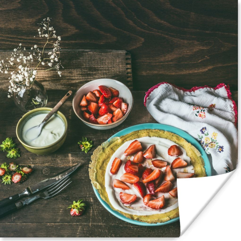 MuchoWow Poster Erdbeere - Rustikal - Obst - Rustikale Blumen 75x75 cm - Wand Dekoration