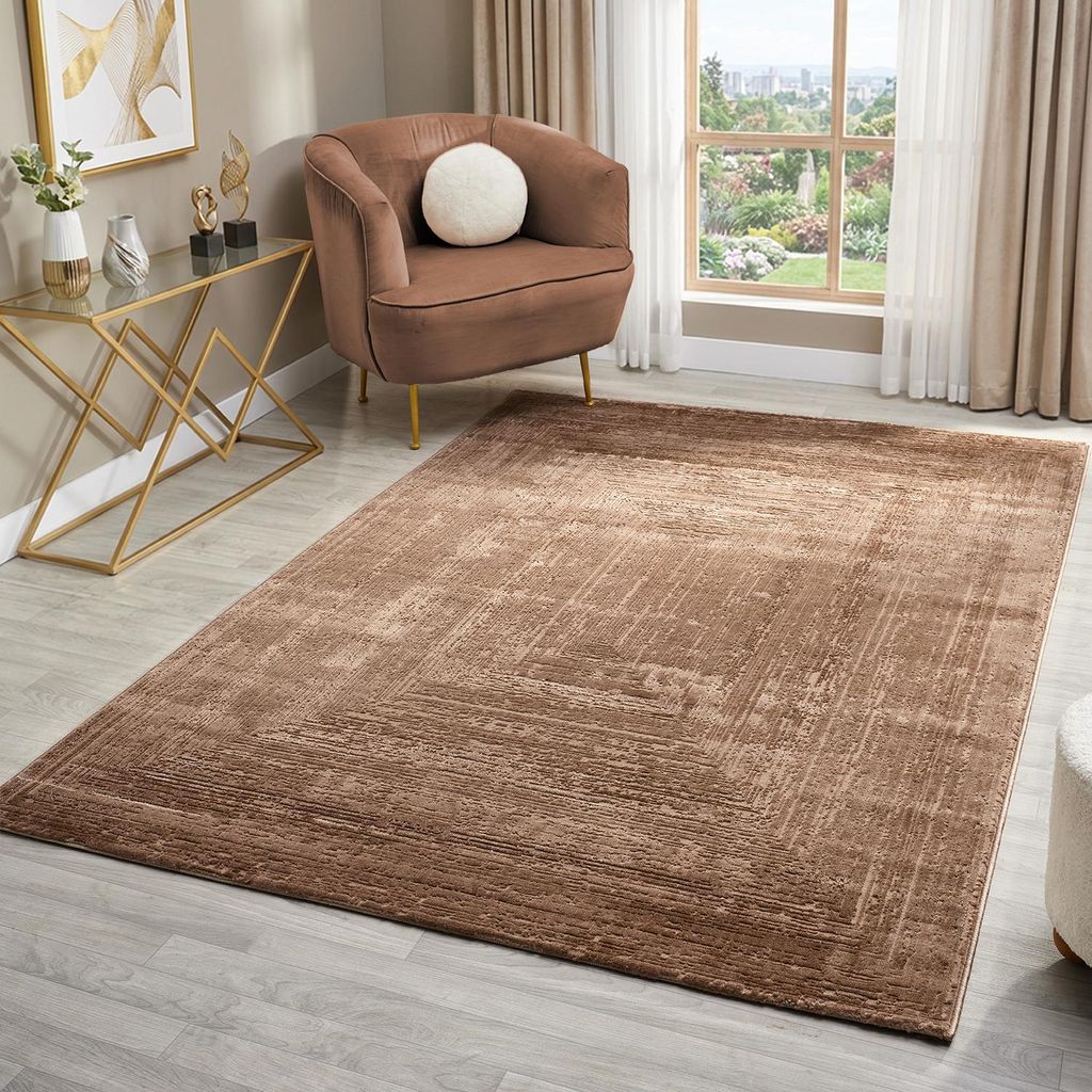 Teppich Wohnzimmer Schlafzimmer Modern Hoch&Tief Bordüre Produktbild 