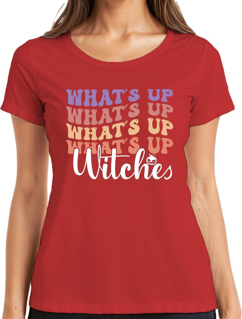 Whats up Witches Halloween Hexen Lustig Retro Kürbis Geschenk Damen T-Shirt, Rot, XXL
