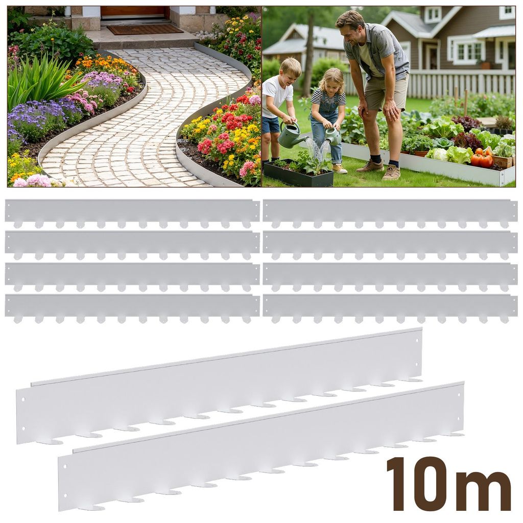 Ikodm Flexible Rasenkante 100x5 cm, 10m Set (10 Stück) - Mähkante & Beetumrandung aus Stahl, inkl. Befestigungsheringe für Pflastersteine & Gart...