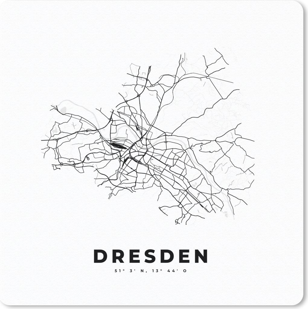 MuchoWow Mauspad Mousepad Karte - Dresden - Schwarz-Weiß - Stadtplan 30x30 cm - Mousepads - Maus Mat - Pad - Mausunterlage - Gaming
