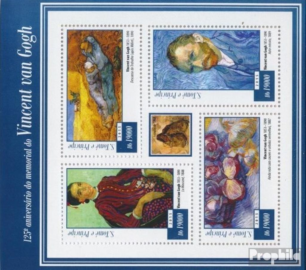 Briefmarken Sao Tome e Principe 2015 Mi 6005-6008 Kleinbogen (kompl. Ausgabe) postfrisch 125. Gedenktag von Theo van Gogh