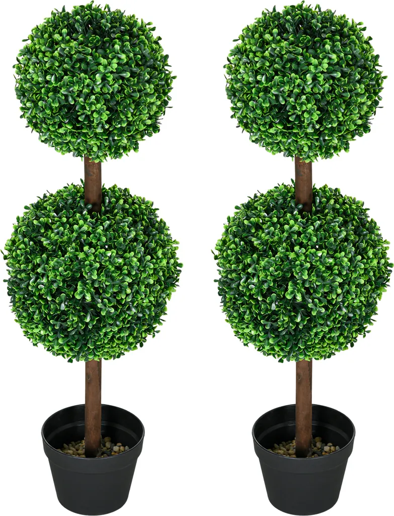 HOMCOM Set 2 Bossi Artificiali 90cm Doppia Sfera UV Resistant