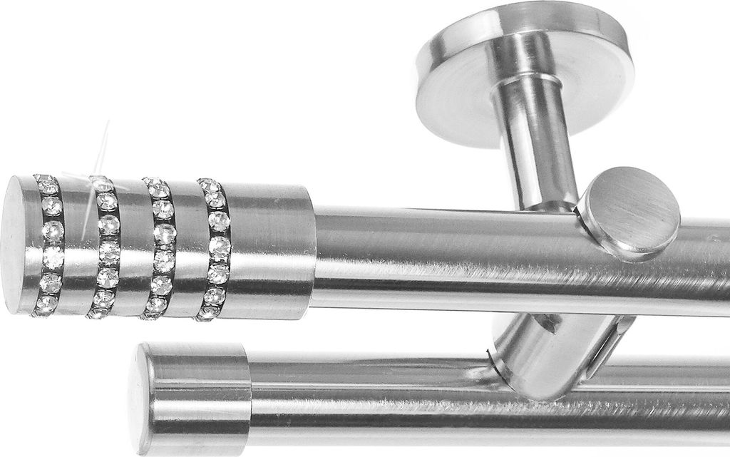 Gardinenstange Ø 20mm I Metall in Edelstahl Look 2-läufig Deckenbefestigung D41