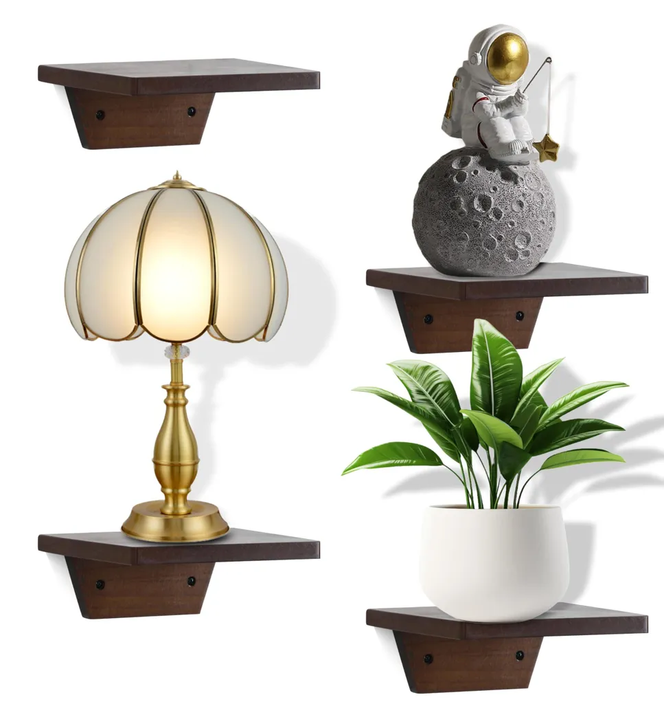 Étagère murale trapézoïdale en noyer, design minimaliste et bois robuste
