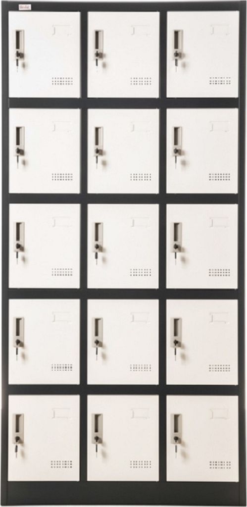 Stahlschrank BUDAPEST 15 Abschließbare Fächer Spind Metallschrank anthrazit-weiß 90x40x185cm