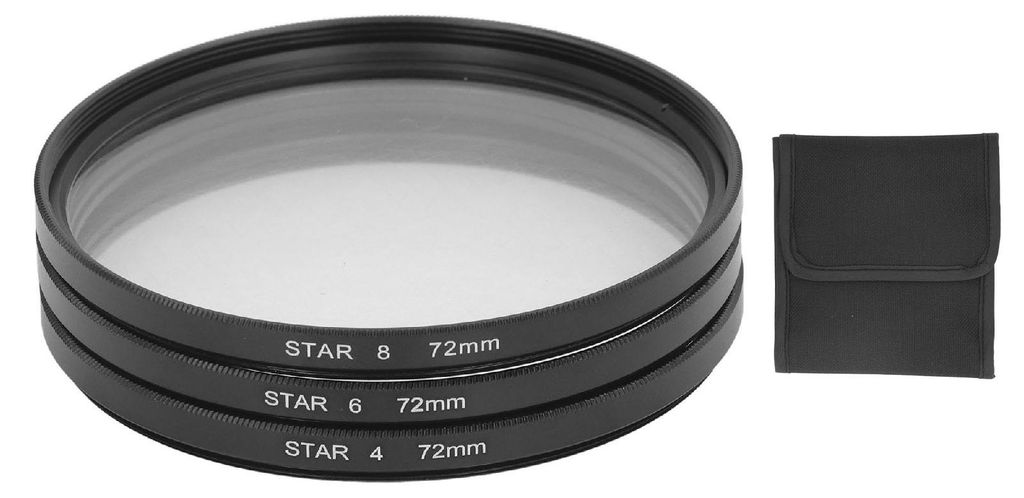 3-teiliges 72-mm-Sternfilter-Set mit 4 Punkten, 6 und 8 schlankem, variablem Starburst-Filter und Aufbewahrungstasche für Mikro-Spiegelreflexkameras