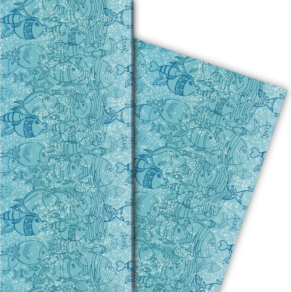 Unter Wasser/ Aquariums Geschenkpapier mit Fischen auf blau - G7538, 32 x 48cm