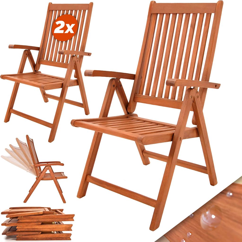 CASARIA® 2er Set Gartenstuhl Balkonstuhl Holz Produktbild 