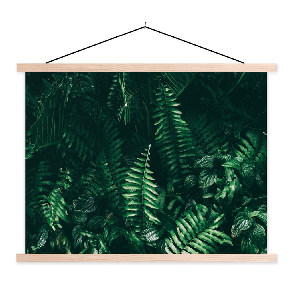MuchoWow Textilposter Blätter - Dschungel - Natur - Tropisch - Pflanzen 120x90 cm mit holzfarbenen Rahmen - Magnetisch