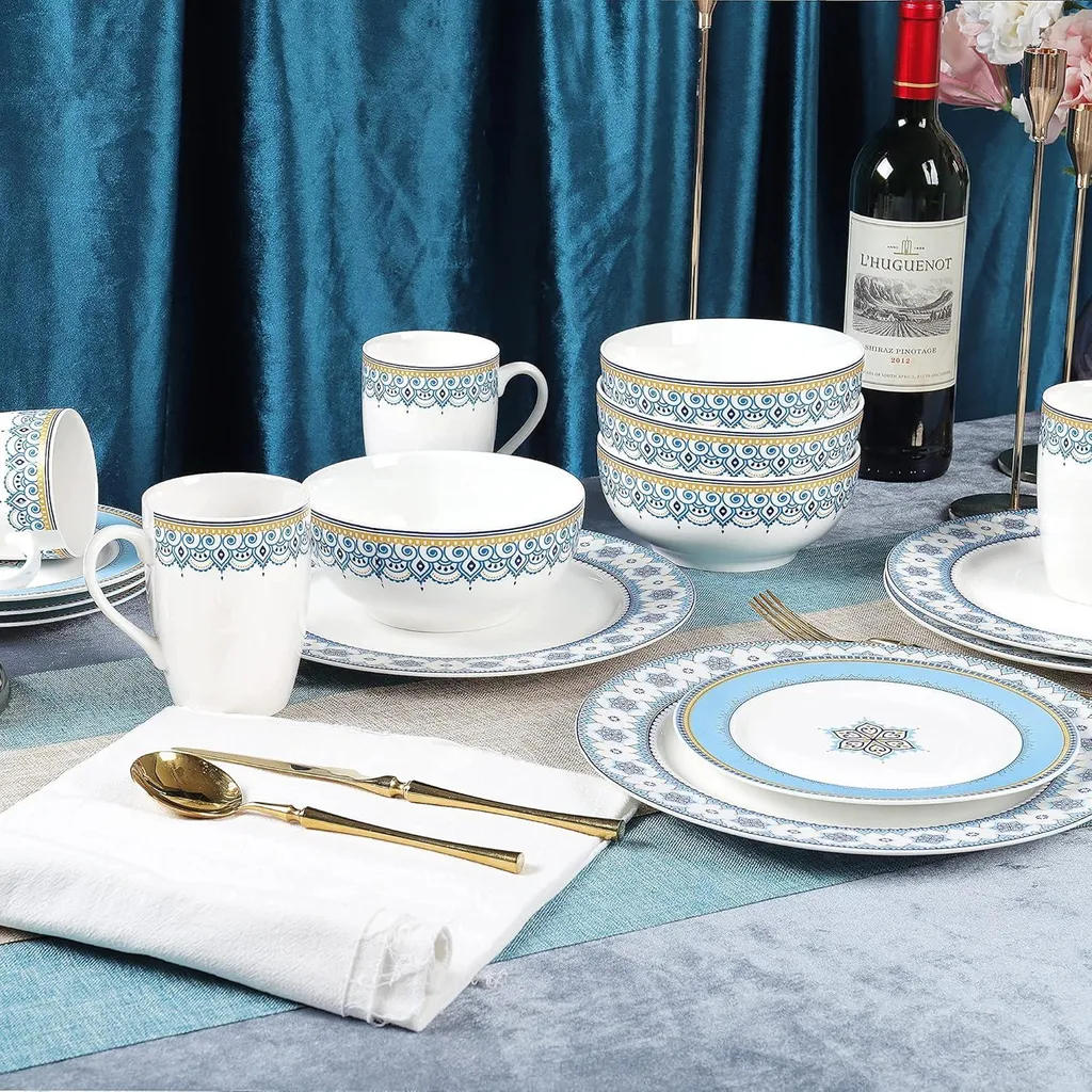 Set de table complet pour 4 personnes gris bleu et or style moderne - 4